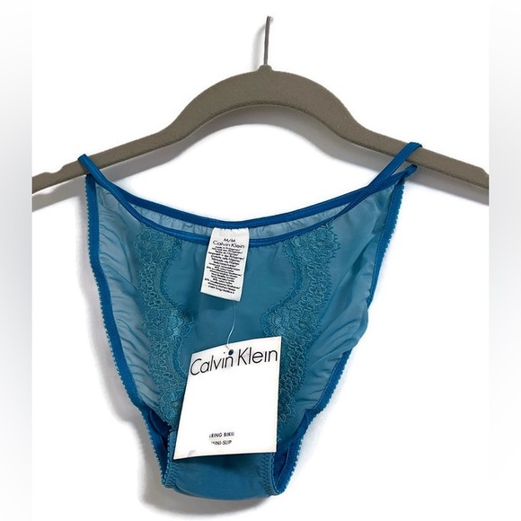 NWT Calvin Klein aqua blue sheer bra 36C, string bikini Medium AND thong, 3 pcs. - Picture 7 of 16